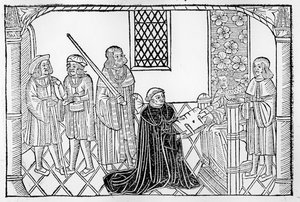 Earl Rivers presenteert zijn boek aan Edward IV